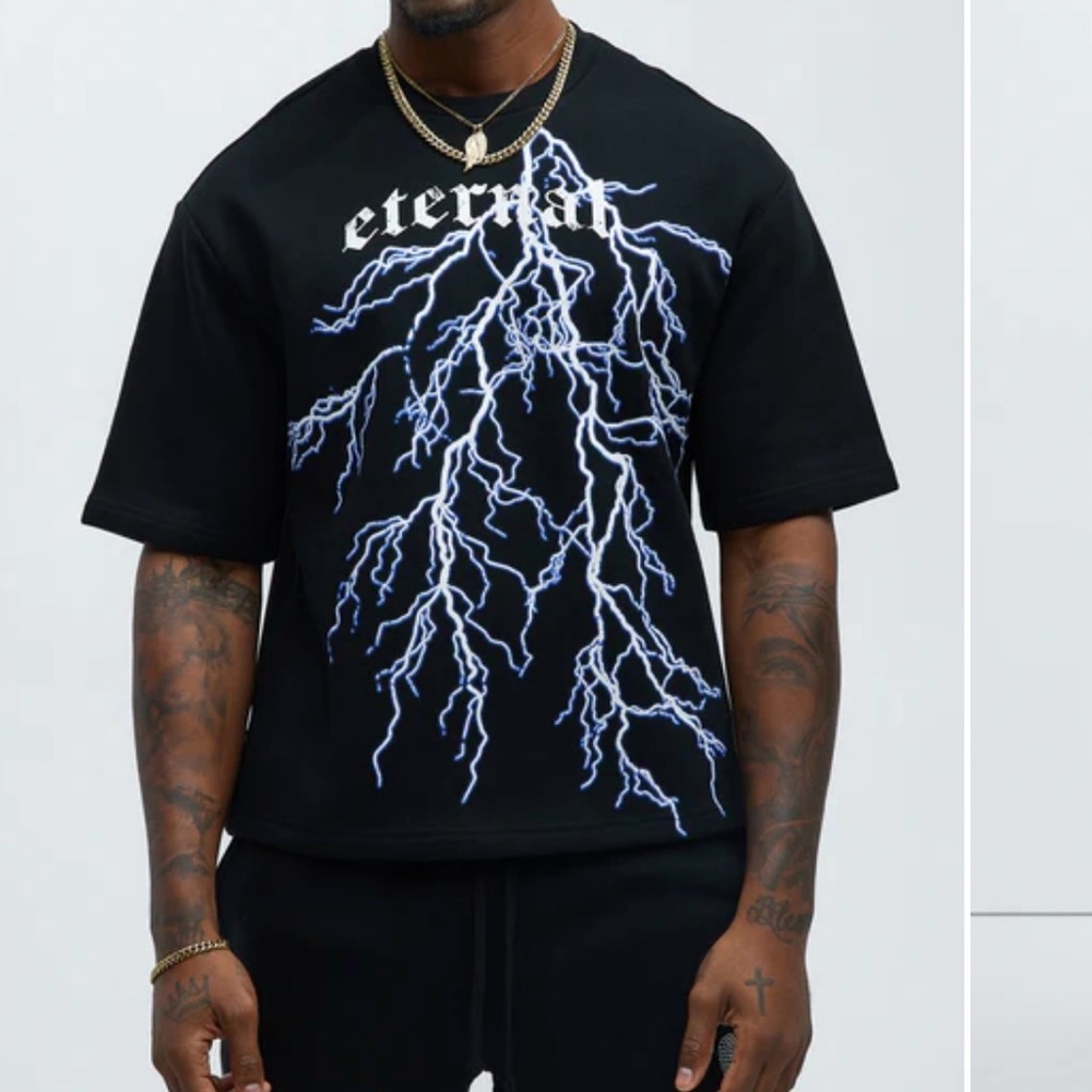 Fashion Nova Black Tee with Lightning Graphic